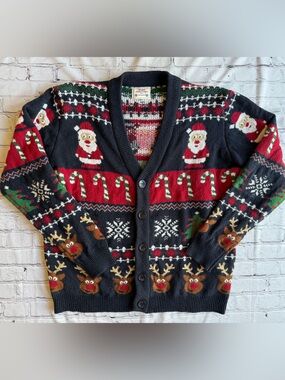 Christmas Knit Cardigan Sweater Men’s Ugly Holiday Party Event Santa Candy Canes